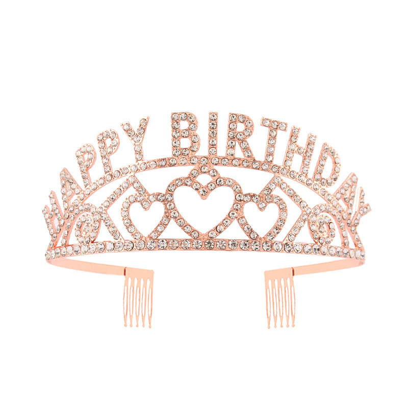 Metalna kruna za kosu s riječima HAPPY BIRTHDAY, unisex, elektroplating, bijeli kristali, porijeklo Jinhua