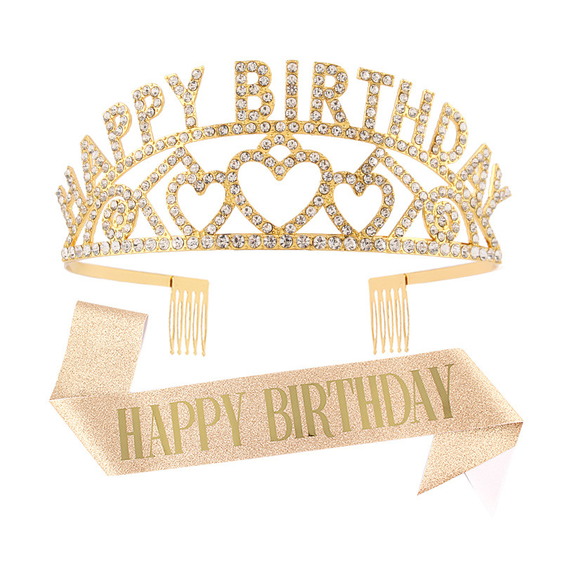 Metalna kruna za kosu s riječima HAPPY BIRTHDAY, unisex, elektroplating, bijeli kristali, porijeklo Jinhua