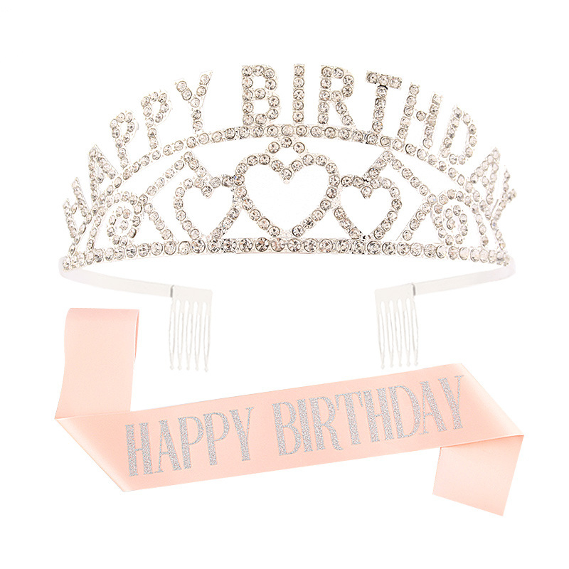 Metalna kruna za kosu s riječima HAPPY BIRTHDAY, unisex, elektroplating, bijeli kristali, porijeklo Jinhua
