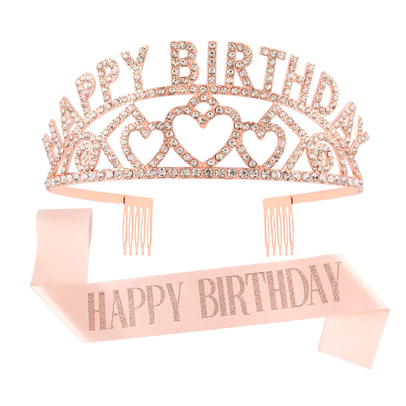 Metalna kruna za kosu s riječima HAPPY BIRTHDAY, unisex, elektroplating, bijeli kristali, porijeklo Jinhua