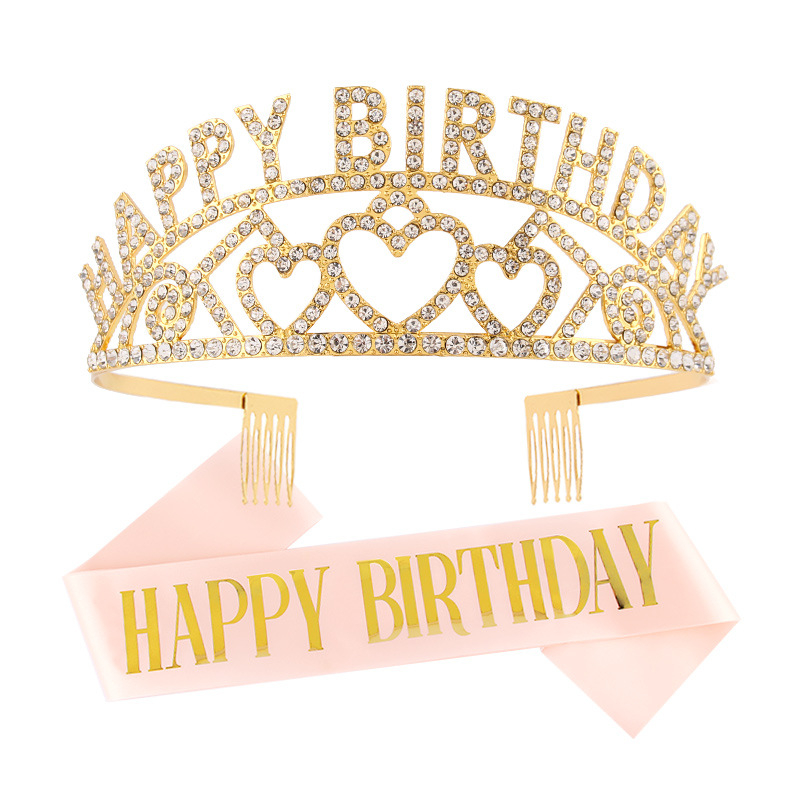 Metalna kruna za kosu s riječima HAPPY BIRTHDAY, unisex, elektroplating, bijeli kristali, porijeklo Jinhua