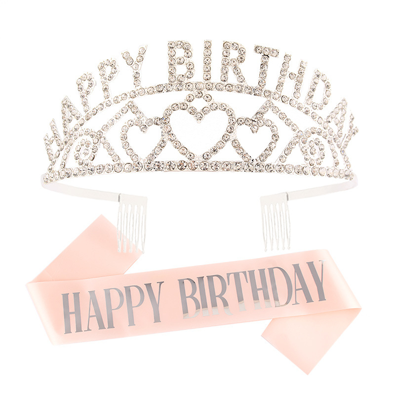 Metalna kruna za kosu s riječima HAPPY BIRTHDAY, unisex, elektroplating, bijeli kristali, porijeklo Jinhua