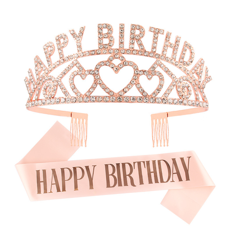 Metalna kruna za kosu s riječima HAPPY BIRTHDAY, unisex, elektroplating, bijeli kristali, porijeklo Jinhua