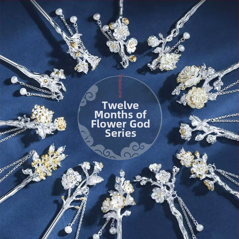 Vaskist juukseklips antiikse lillemotiiviga, elektroplaadi viimistlus