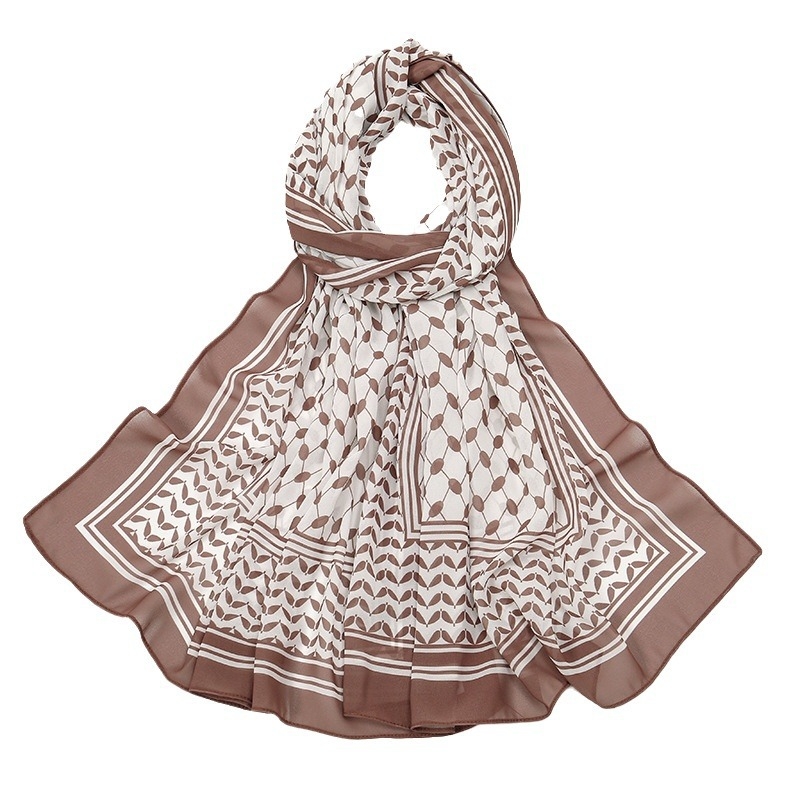 Печатен шифонов шал за глава с каре шарка, слънцезащитна функция, печат
