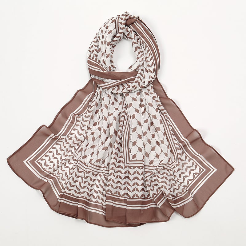 Печатен шифонов шал за глава с каре шарка, слънцезащитна функция, печат