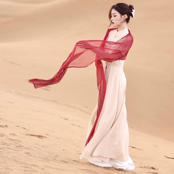 Șal Hanfu, inspirat de stilul antic Dunhuang, eșarfă lungă din chiffon, 100% poliester, țesătură simplă