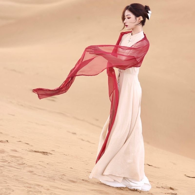 Șal Hanfu, inspirat de stilul antic Dunhuang, eșarfă lungă din chiffon, 100% poliester, țesătură simplă