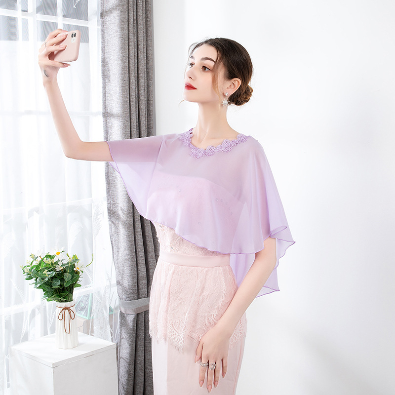 Șal din chiffon pentru mireasă și domnișoare de onoare, protecție solară ușoară, monocrom