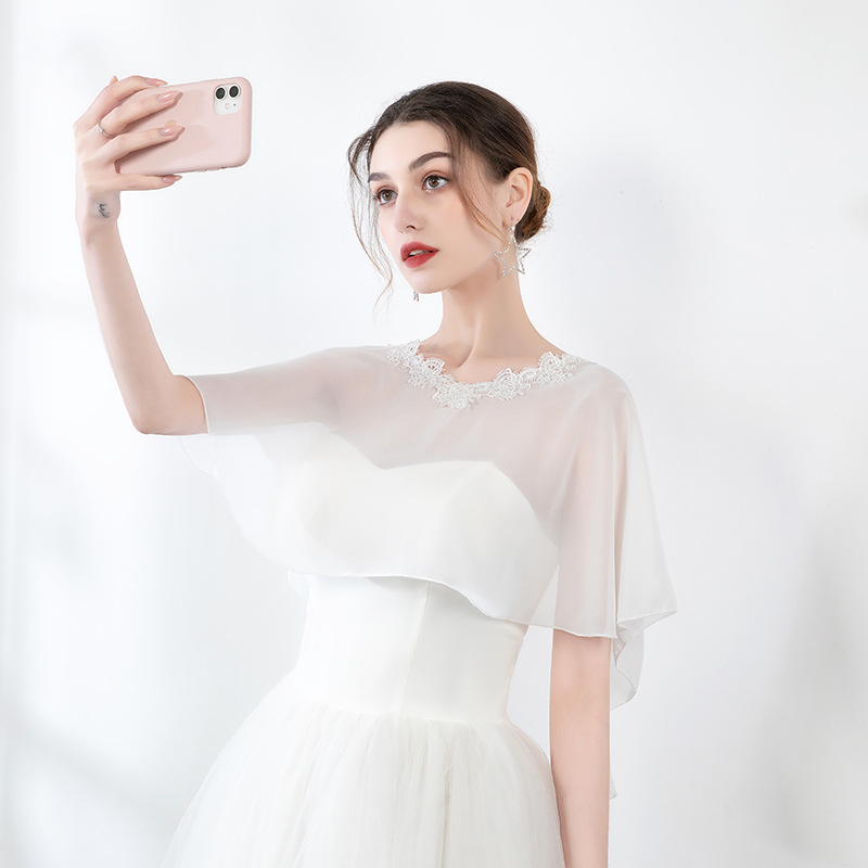 Șal din chiffon pentru mireasă și domnișoare de onoare, protecție solară ușoară, monocrom