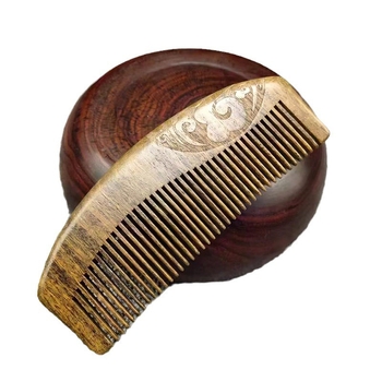 Mediniai masažo šukos plaukams iš sandalmedžio, su išgraviruotu gėlių ornamentu, ilgiems plaukams, namų naudojimui