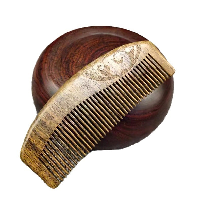 Mediniai masažo šukos plaukams iš sandalmedžio, su išgraviruotu gėlių ornamentu, ilgiems plaukams, namų naudojimui