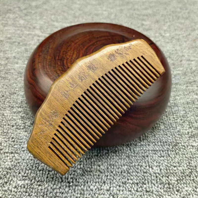 Mediniai masažo šukos plaukams iš sandalmedžio, su išgraviruotu gėlių ornamentu, ilgiems plaukams, namų naudojimui