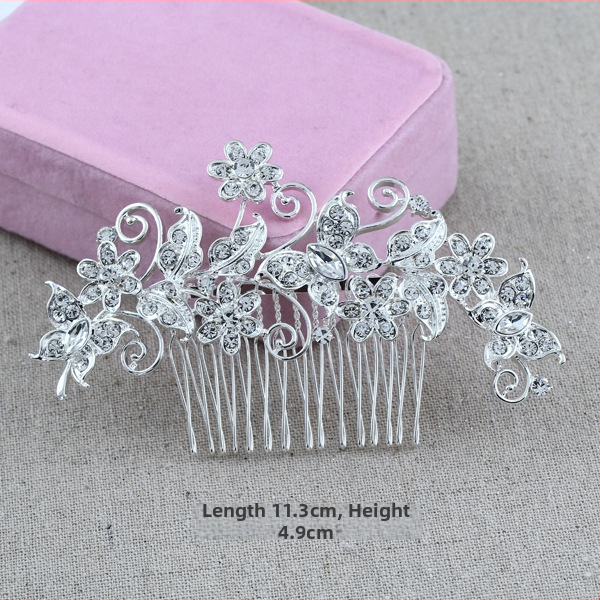 Koreapõhise stiiliga segust juuksekamm lillede motiiviga, elektroplakatsioon, kristallide aktsendid