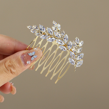 Nuotakos plaukų šukos su karūnos dizainu, cirkonis, natūralus moteriškas stilius, elektroplakavimas, individualus įpakavimas