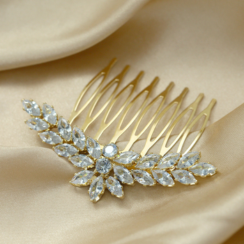 Nuotakos plaukų šukos su karūnos dizainu, cirkonis, natūralus moteriškas stilius, elektroplakavimas, individualus įpakavimas