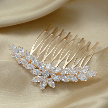 Nuotakos plaukų šukos su karūnos dizainu, cirkonis, natūralus moteriškas stilius, elektroplakavimas, individualus įpakavimas