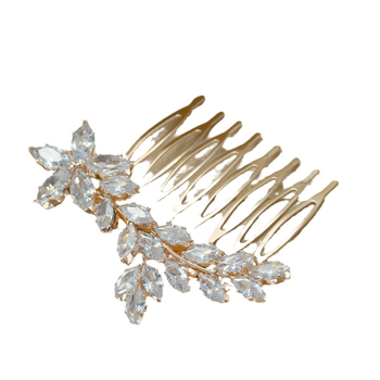 Nuotakos plaukų šukos su karūnos dizainu, cirkonis, natūralus moteriškas stilius, elektroplakavimas, individualus įpakavimas