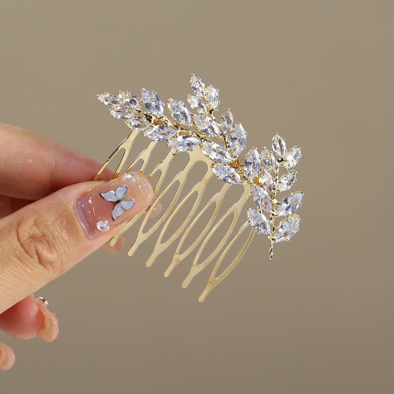 Nuotakos plaukų šukos su karūnos dizainu, cirkonis, natūralus moteriškas stilius, elektroplakavimas, individualus įpakavimas