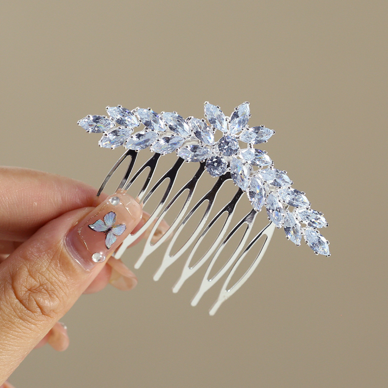 Nuotakos plaukų šukos su karūnos dizainu, cirkonis, natūralus moteriškas stilius, elektroplakavimas, individualus įpakavimas