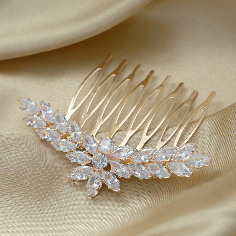 Nuotakos plaukų šukos su karūnos dizainu, cirkonis, natūralus moteriškas stilius, elektroplakavimas, individualus įpakavimas