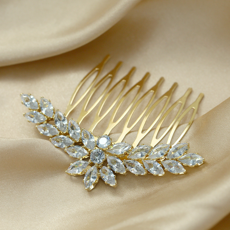 Nuotakos plaukų šukos su karūnos dizainu, cirkonis, natūralus moteriškas stilius, elektroplakavimas, individualus įpakavimas