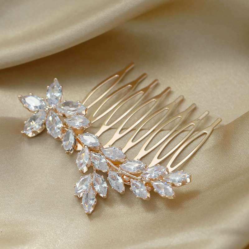 Nuotakos plaukų šukos su karūnos dizainu, cirkonis, natūralus moteriškas stilius, elektroplakavimas, individualus įpakavimas