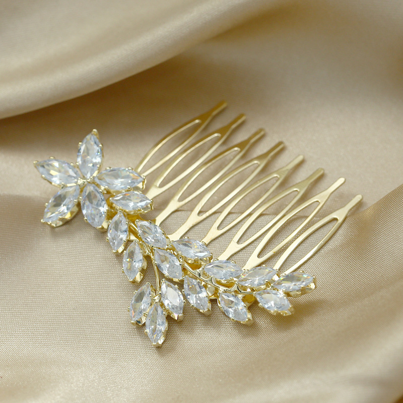 Nuotakos plaukų šukos su karūnos dizainu, cirkonis, natūralus moteriškas stilius, elektroplakavimas, individualus įpakavimas