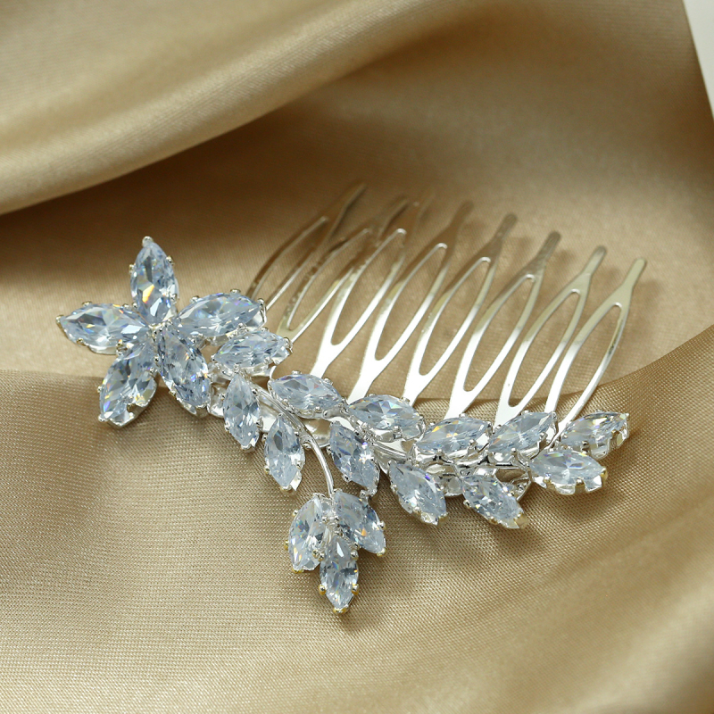 Nuotakos plaukų šukos su karūnos dizainu, cirkonis, natūralus moteriškas stilius, elektroplakavimas, individualus įpakavimas