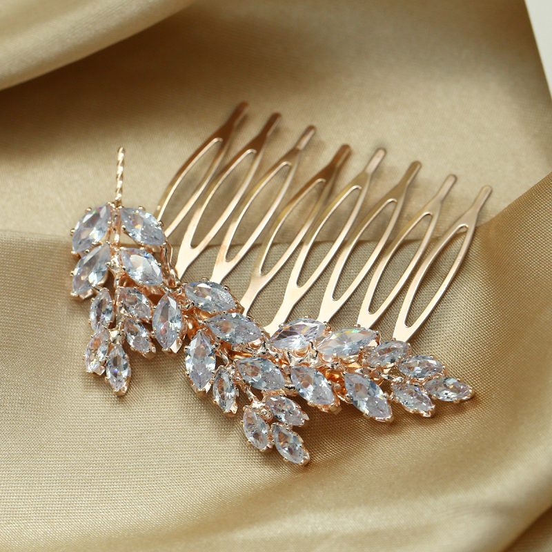 Nuotakos plaukų šukos su karūnos dizainu, cirkonis, natūralus moteriškas stilius, elektroplakavimas, individualus įpakavimas