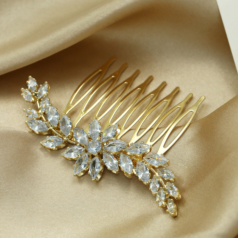 Nuotakos plaukų šukos su karūnos dizainu, cirkonis, natūralus moteriškas stilius, elektroplakavimas, individualus įpakavimas