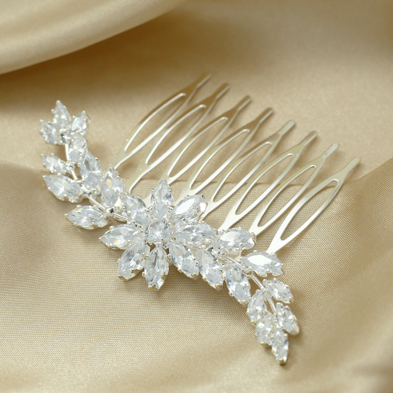 Nuotakos plaukų šukos su karūnos dizainu, cirkonis, natūralus moteriškas stilius, elektroplakavimas, individualus įpakavimas