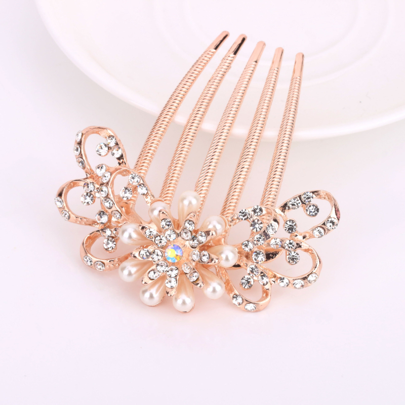 Viiehammaline juuksehari alumiiniumist sulamiga, rhinestones, pael ja pärlid – Korea stiili pulmakoristus