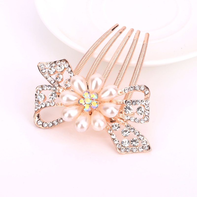 Viiehammaline juuksehari alumiiniumist sulamiga, rhinestones, pael ja pärlid – Korea stiili pulmakoristus