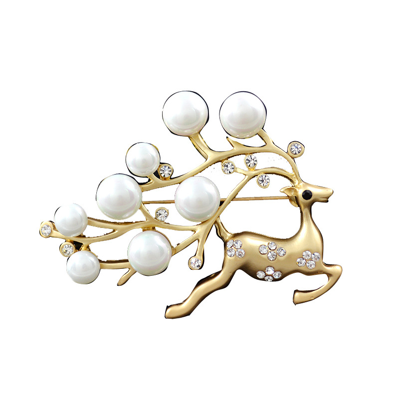 Brosa s motivom jelena, legura, biserna mozaika, crtani stil, unisex, elektroplatina prevlak