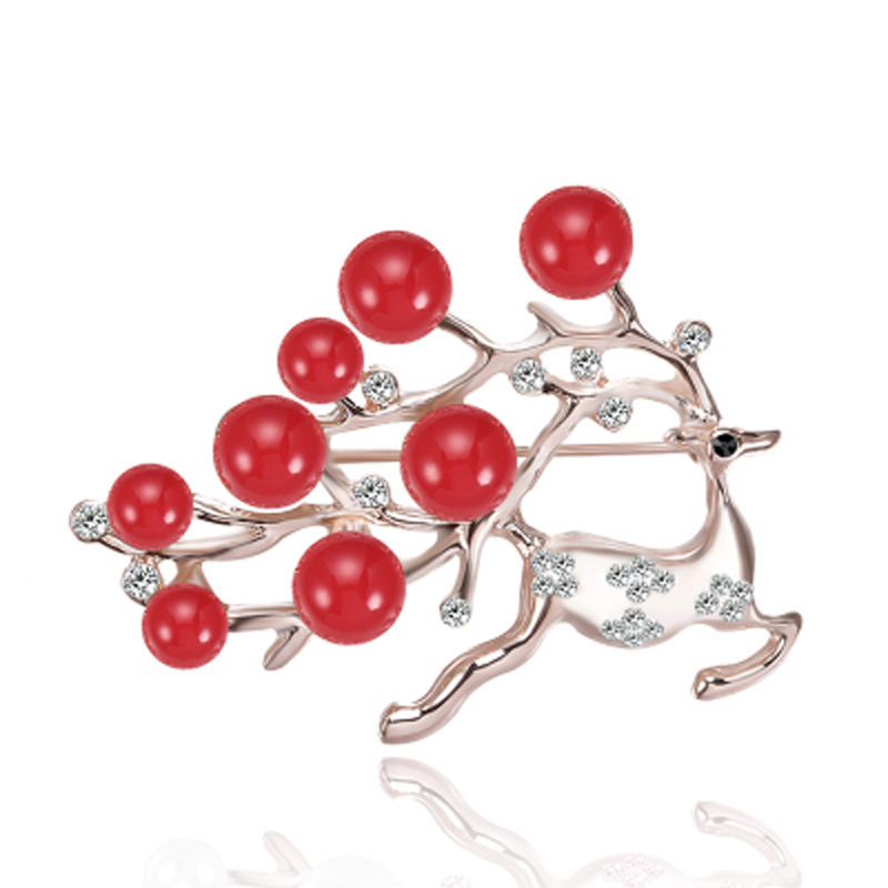 Brosa s motivom jelena, legura, biserna mozaika, crtani stil, unisex, elektroplatina prevlak