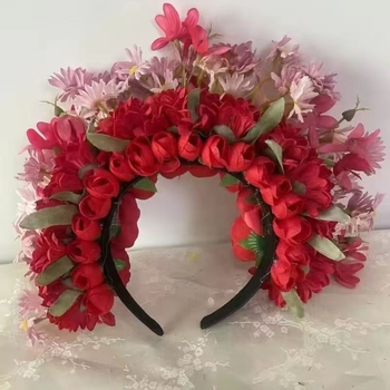 Matu lente ar tīkla ziedu matu loku, rokdarbs, sievietēm, etniskā stila, salds svaigs izskats, pavasaris 2025