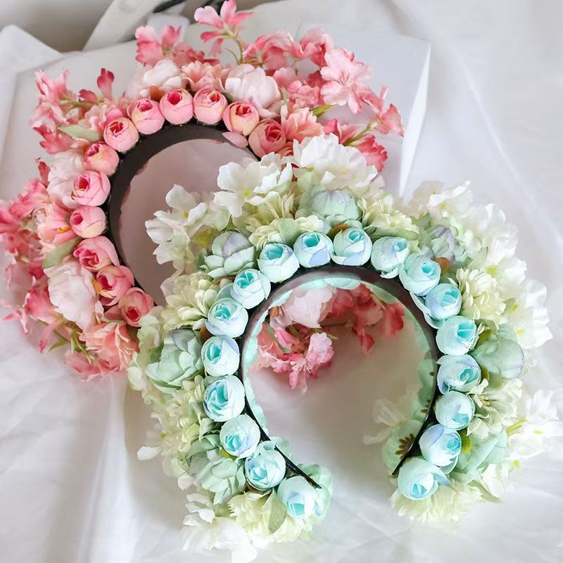 Matu lente ar tīkla ziedu matu loku, rokdarbs, sievietēm, etniskā stila, salds svaigs izskats, pavasaris 2025