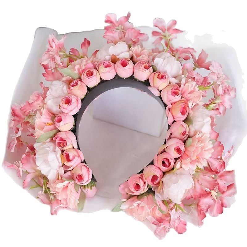 Matu lente ar tīkla ziedu matu loku, rokdarbs, sievietēm, etniskā stila, salds svaigs izskats, pavasaris 2025