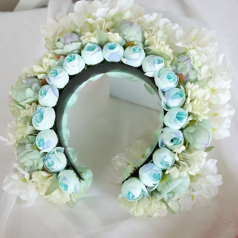 Matu lente ar tīkla ziedu matu loku, rokdarbs, sievietēm, etniskā stila, salds svaigs izskats, pavasaris 2025