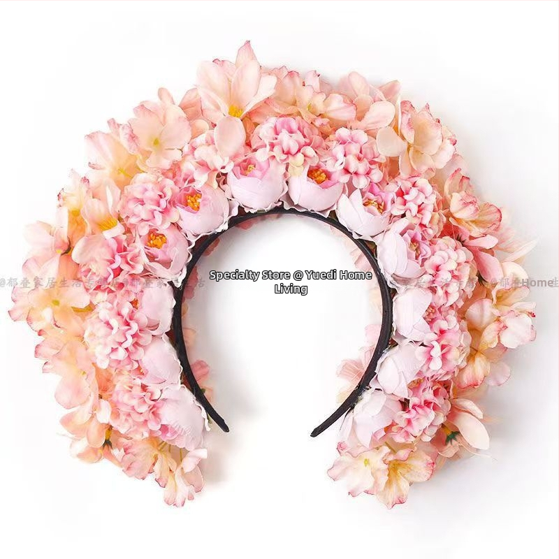 Matu lente ar tīkla ziedu matu loku, rokdarbs, sievietēm, etniskā stila, salds svaigs izskats, pavasaris 2025