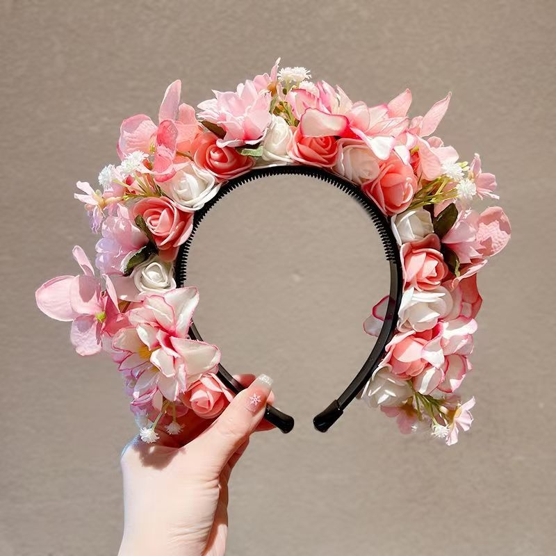 Matu lente ar tīkla ziedu matu loku, rokdarbs, sievietēm, etniskā stila, salds svaigs izskats, pavasaris 2025