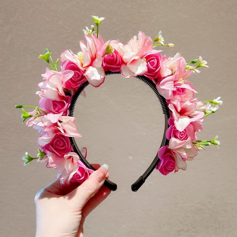 Matu lente ar tīkla ziedu matu loku, rokdarbs, sievietēm, etniskā stila, salds svaigs izskats, pavasaris 2025