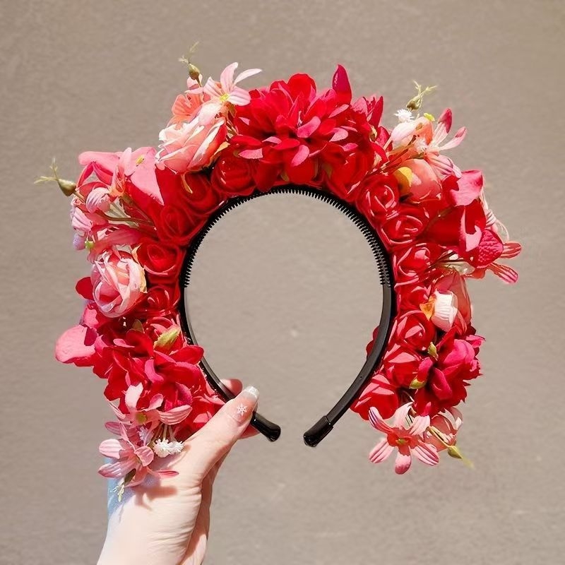 Matu lente ar tīkla ziedu matu loku, rokdarbs, sievietēm, etniskā stila, salds svaigs izskats, pavasaris 2025