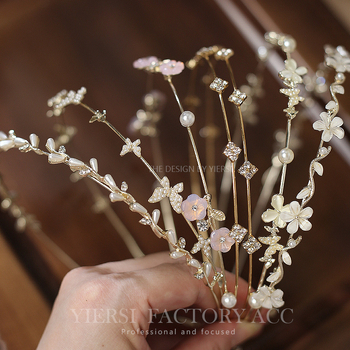 Galvas lente ar pērļu un kristālu ziedu, sakausējums, elektroplakāts, rudens 2023, japāņu un korejiešu stils, sievietēm