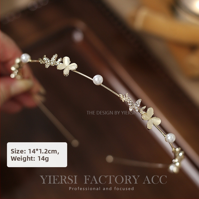 Galvas lente ar pērļu un kristālu ziedu, sakausējums, elektroplakāts, rudens 2023, japāņu un korejiešu stils, sievietēm