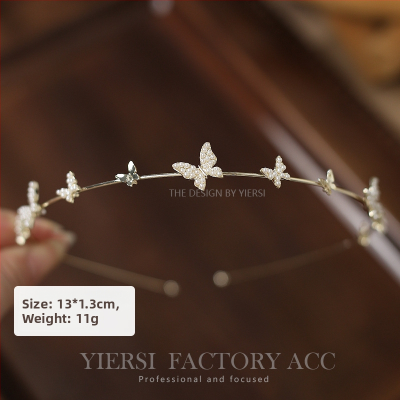 Galvas lente ar pērļu un kristālu ziedu, sakausējums, elektroplakāts, rudens 2023, japāņu un korejiešu stils, sievietēm