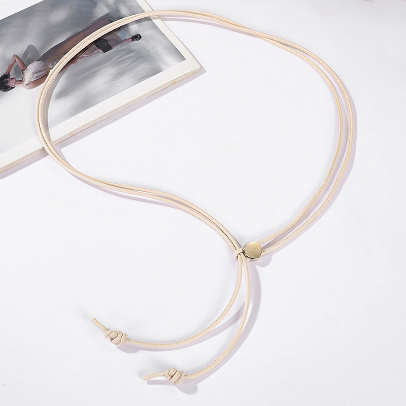 Γυναικεία λεπτή ζώνη από συνθετικό δέρμα με σχέδιο σκοινιού, ρυθμιζόμενος μακρύς ιμάντας για φορέματα και πουκάμισα, μεταλλική αγκράφα από κράμα, κλείσιμο με snap, πλάτος κάτω από 2 cm