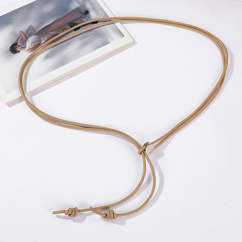 Γυναικεία λεπτή ζώνη από συνθετικό δέρμα με σχέδιο σκοινιού, ρυθμιζόμενος μακρύς ιμάντας για φορέματα και πουκάμισα, μεταλλική αγκράφα από κράμα, κλείσιμο με snap, πλάτος κάτω από 2 cm