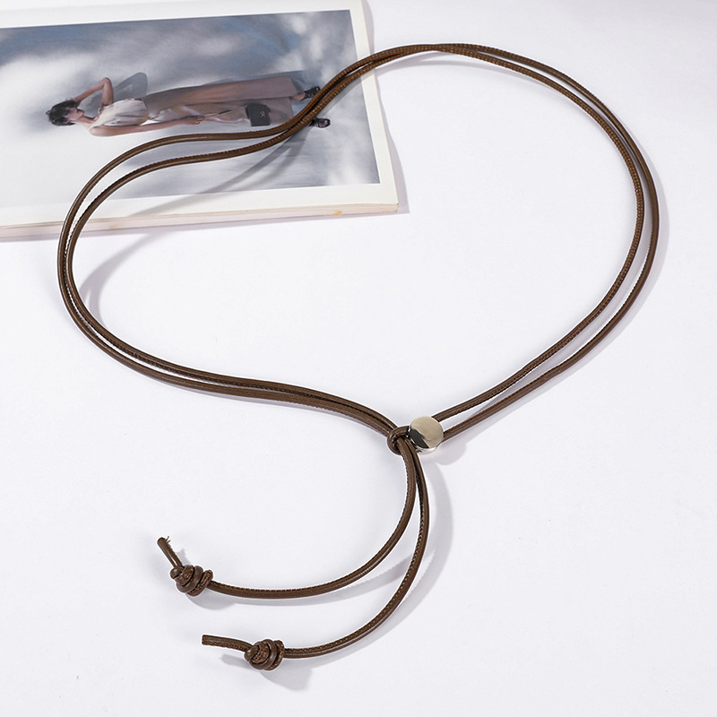 Γυναικεία λεπτή ζώνη από συνθετικό δέρμα με σχέδιο σκοινιού, ρυθμιζόμενος μακρύς ιμάντας για φορέματα και πουκάμισα, μεταλλική αγκράφα από κράμα, κλείσιμο με snap, πλάτος κάτω από 2 cm